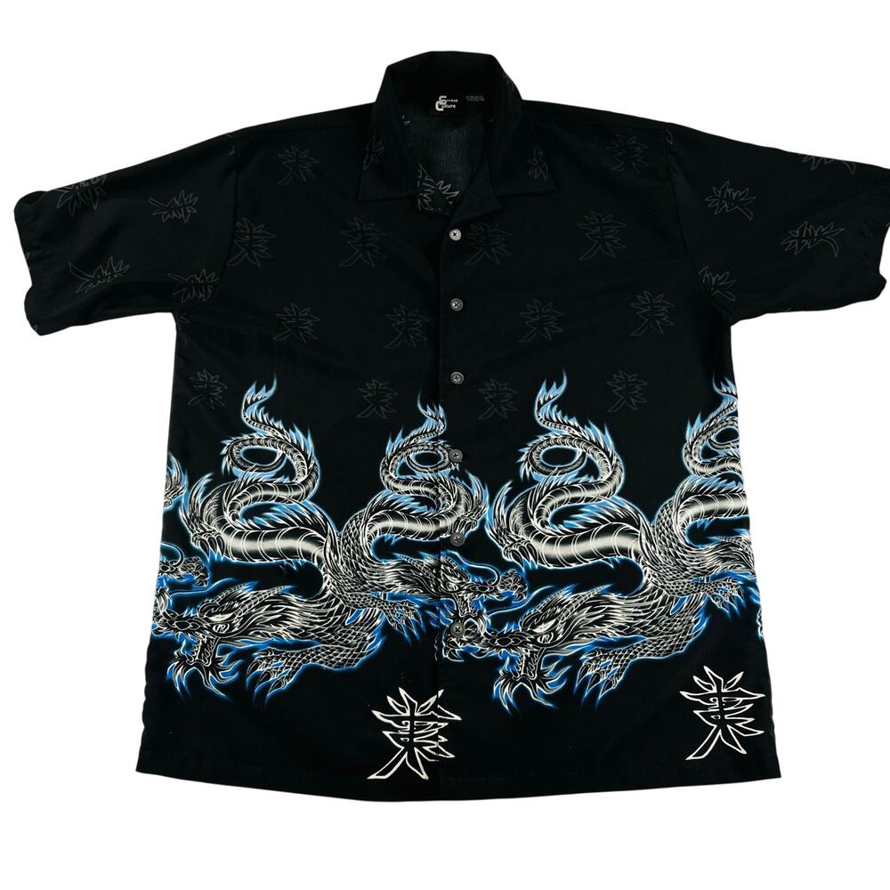 Vintage Street Culture Y2K Dragon Button Up Shirt Large